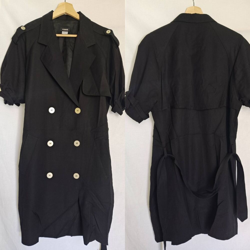 KORS Dress Trench Coat Belted Double Breasted Wool Epaulette Italy Vintage US 10
